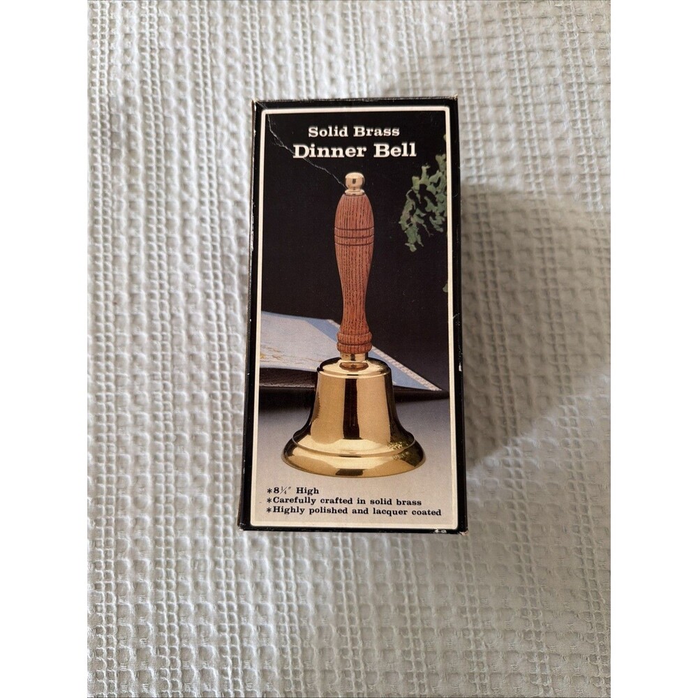 Vintage Solid Brass Dinner Bell With Oak Handle